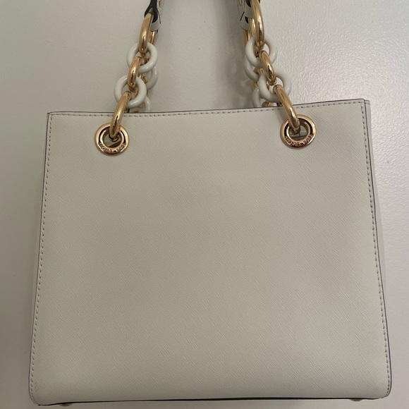 Michael Kore Cynthia Satchel Optic White Saffiano Leather - Picture 2 of 3